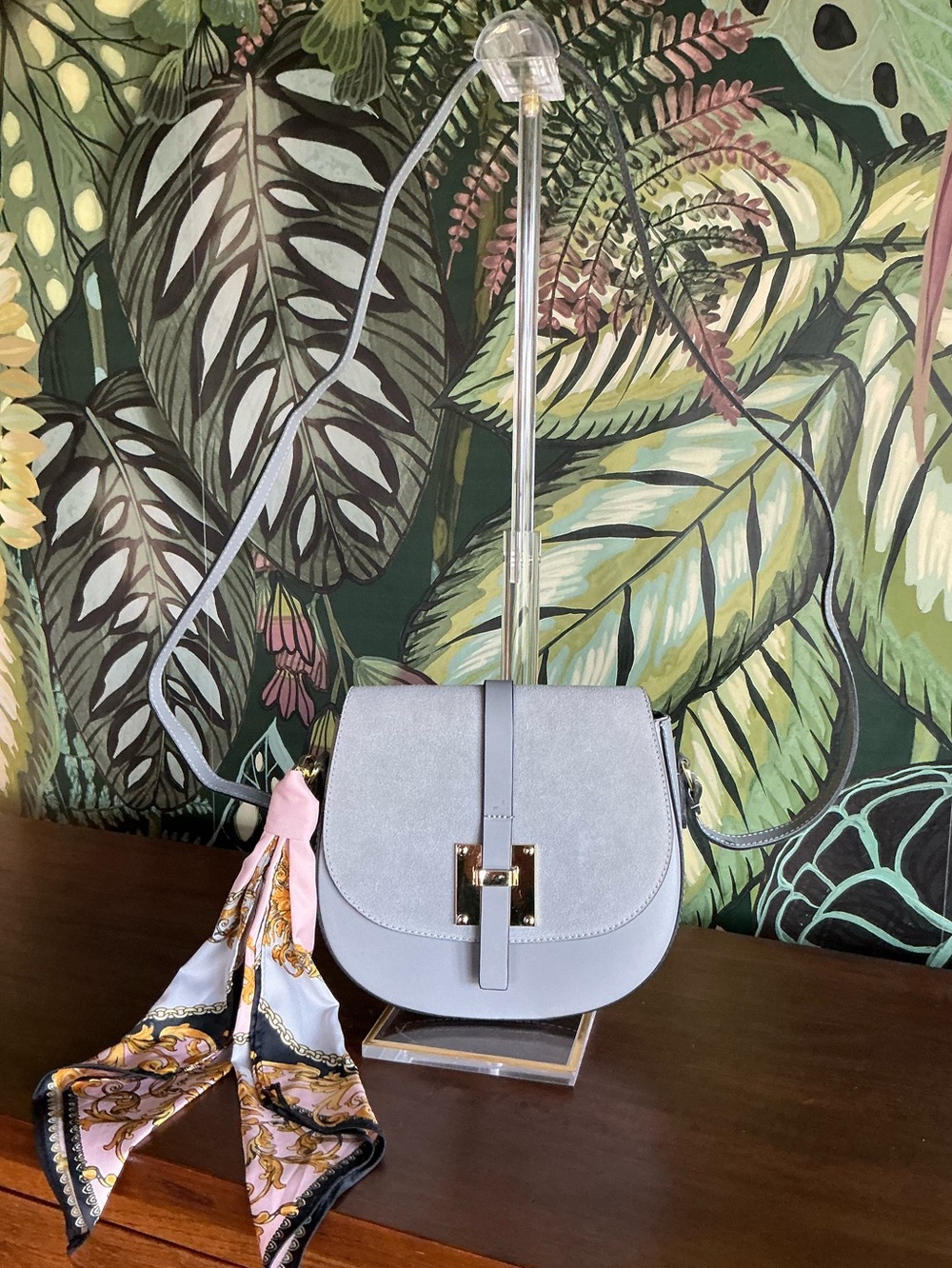 Italian Handmade Leather Crossbody Saddle Bag with Scarf Accent